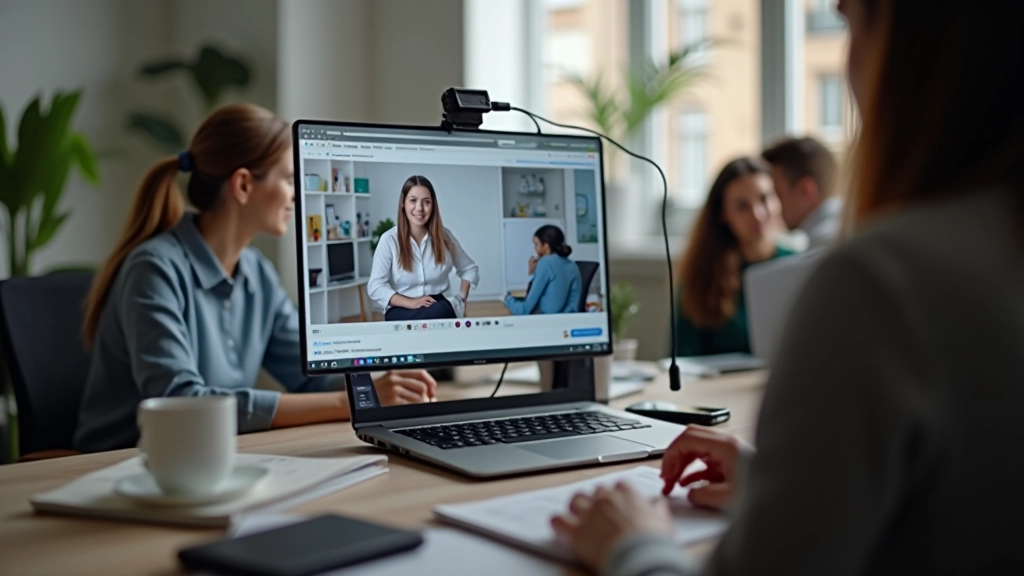 Videokonference s více lidmi, všichni se dívají na sdílený Figma dokument, collaborative workspace